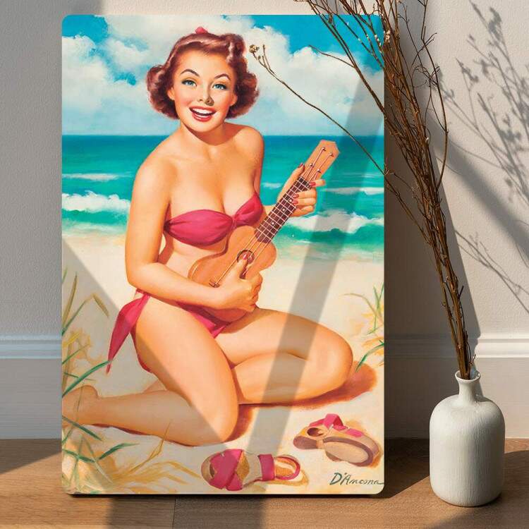 Placa Decorativa Pin-up Praia e Msica