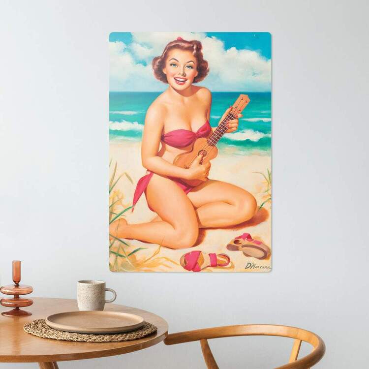 Placa Decorativa Pin-up Praia e Msica