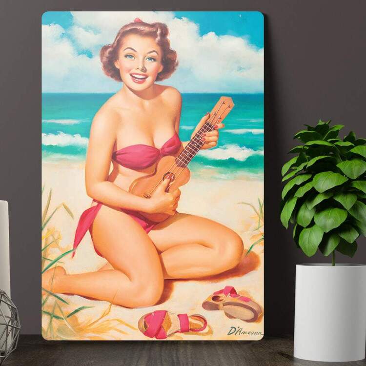 Placa Decorativa Pin-up Praia e Msica