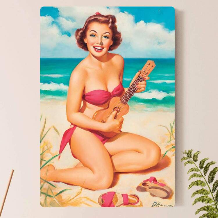 Placa Decorativa Pin-up Praia e Msica