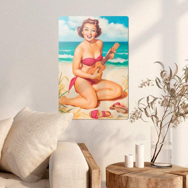 Placa Decorativa Pin-up Praia e Msica