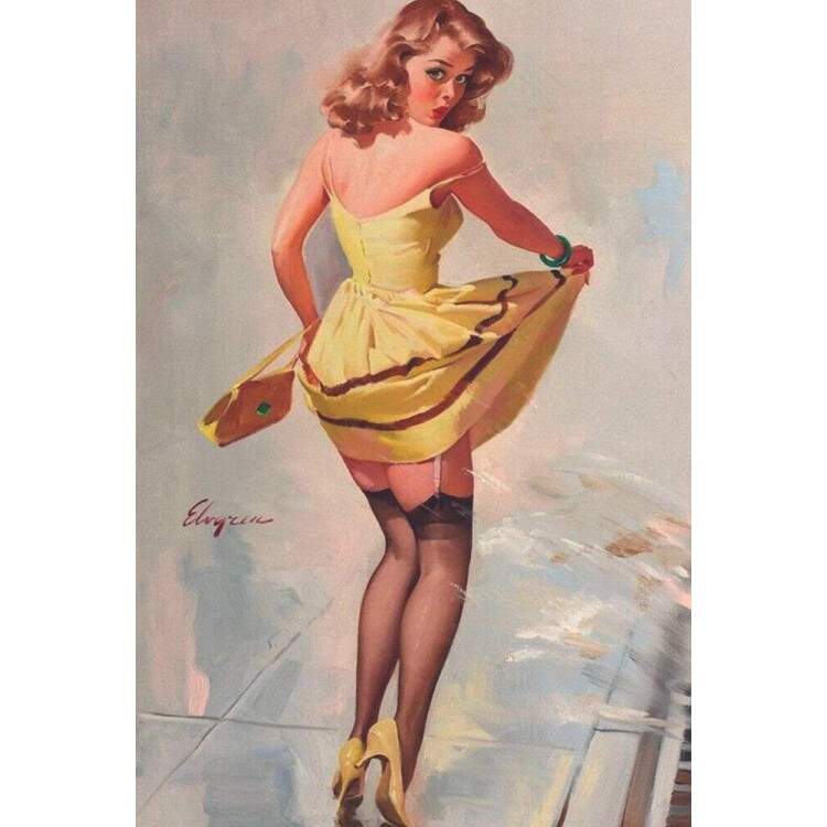 Placa Decorativa Pin-up Vestido Amarelo