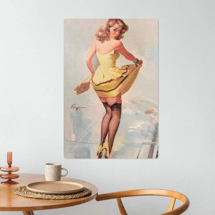 Placa Decorativa Pin-up Vestido Amarelo