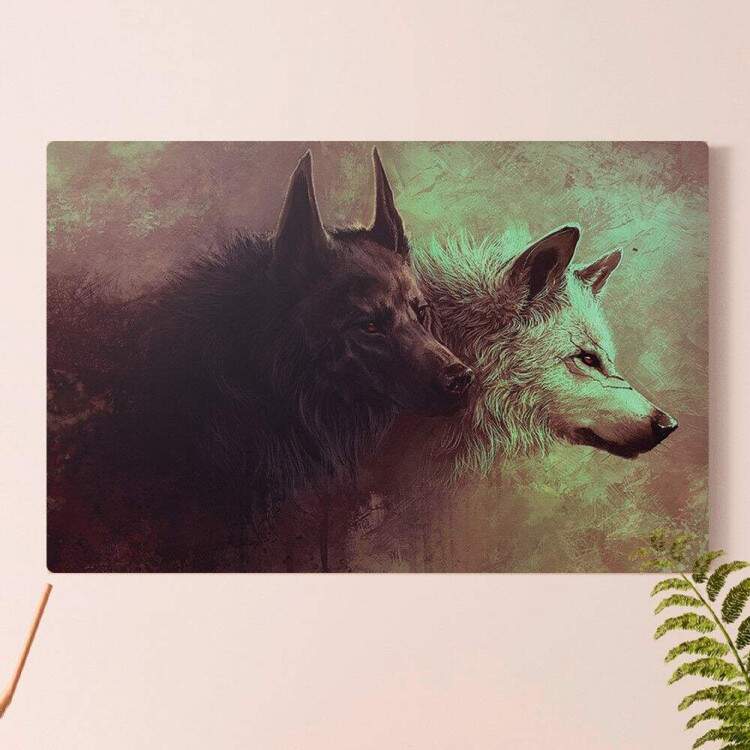 Placa decorativa Animais 26 Lobo Branco e Preto