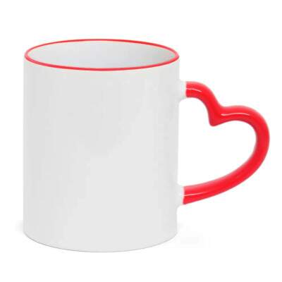 CANECA CERAMICA - 325 ML - BRANCO - ALCA CORACAO BORDA VERMELHA