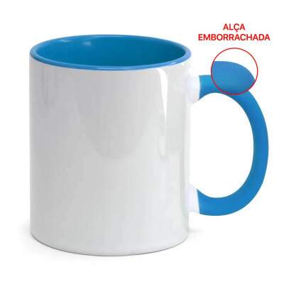 Caneca para Sublimao de Cermica Branca - com Ala Soft e Interior Azul Claro