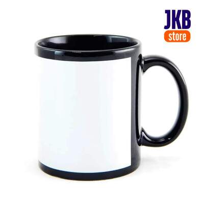 Caneca Cermica Preta com Tarja Branca JKB - 325ml