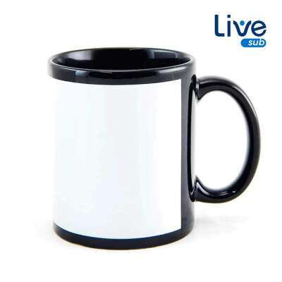 Caneca Cermica Preta com Tarja Branca LIVE Sub - 325ml