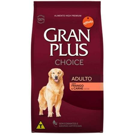 Ração gran plus choice cães adultos frango e carne lojas clearance
