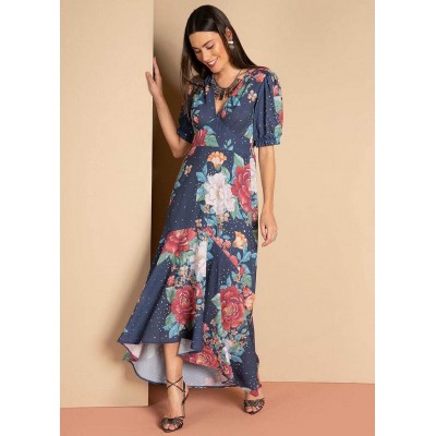 vestido longo estampado chique