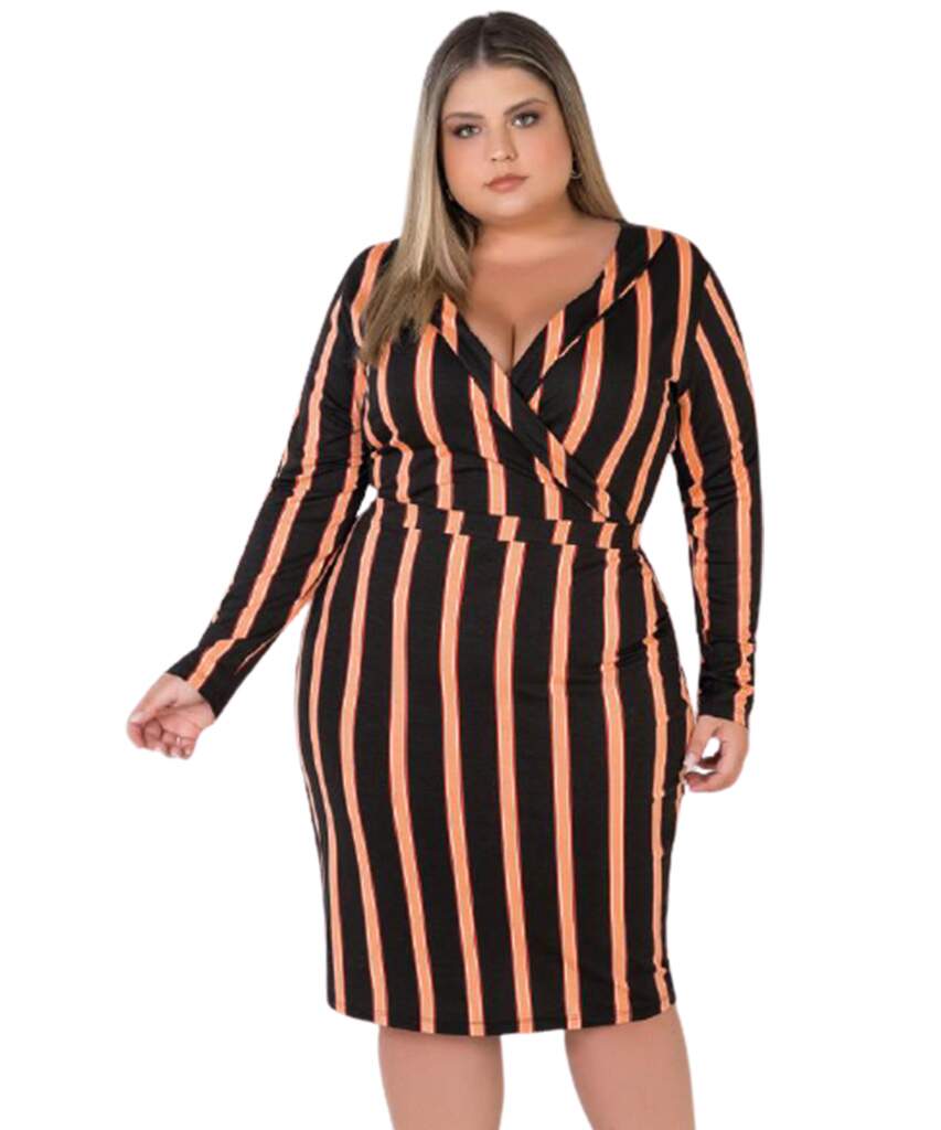 vestido listrado plus size