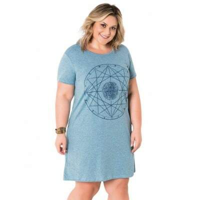 Vestido Plus Size Casual Azul