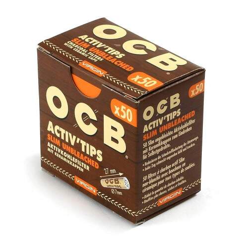 Filtro Ocb Activ Tips Slim Unbleached 7mm caixa com 50