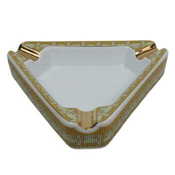 Cinzeiro para Charuto Branco e Dourado Resina para 3 AP 1806