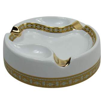 Cinzeiro para Charuto Branco e Dourado Resina para 3 AP 1717w