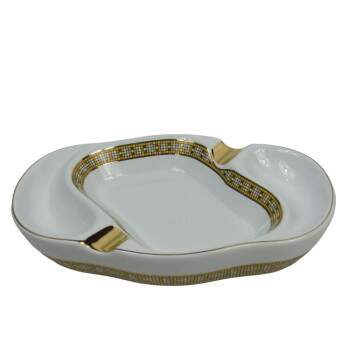 Cinzeiro para Charuto Branco e Dourado Resina para 2 AP 1718
