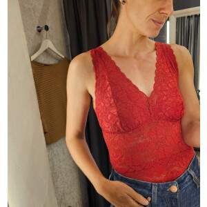 Camisete de Renda com abertura para bojo Vermelho Monaco Floral
