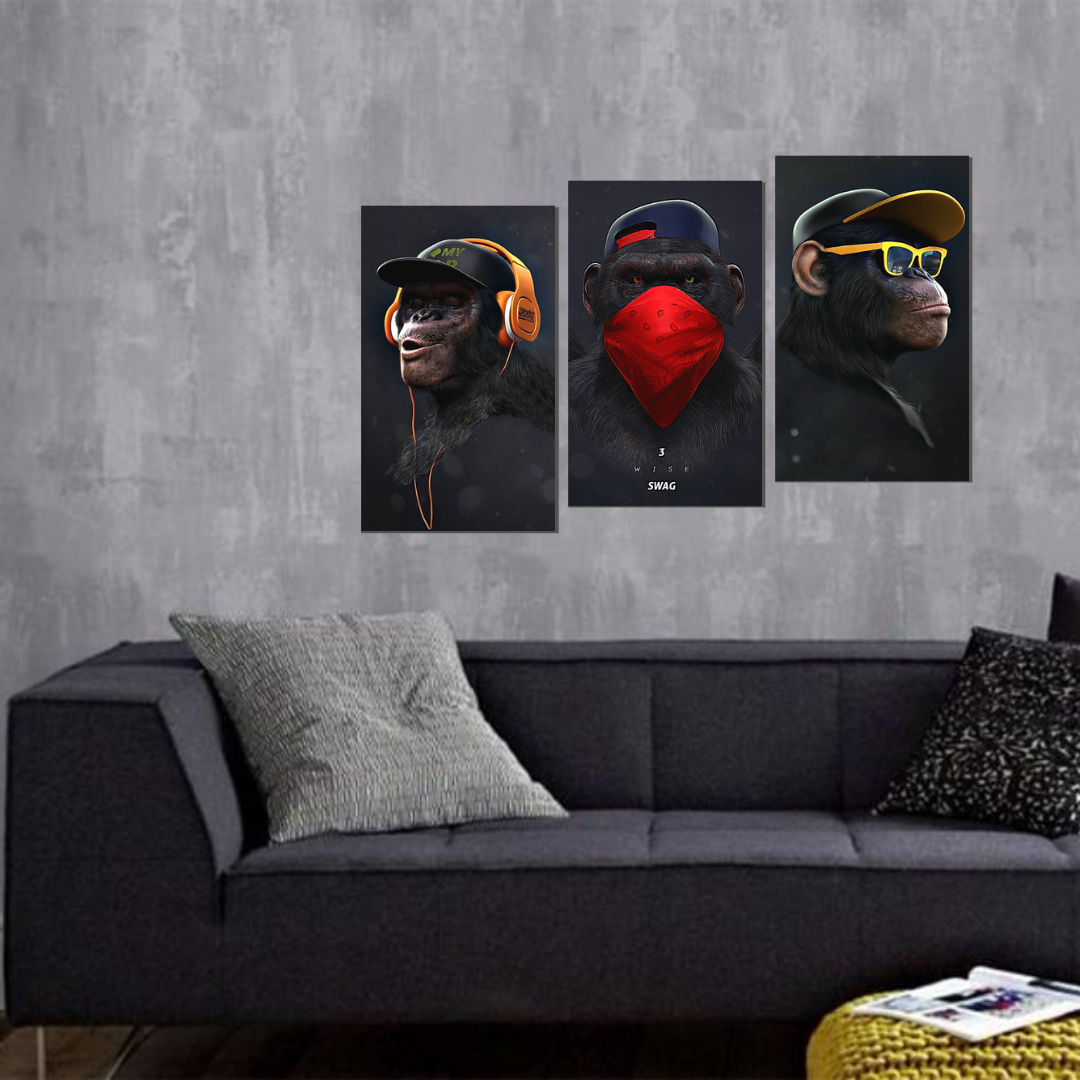 Quadro Decorativo Canvas Mosaico 3 Macacos