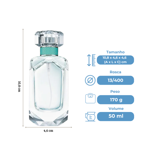 Frasco de Perfume Vidro Tifane 50ml Rosca 13/400 com Vlvula Spray Luxo