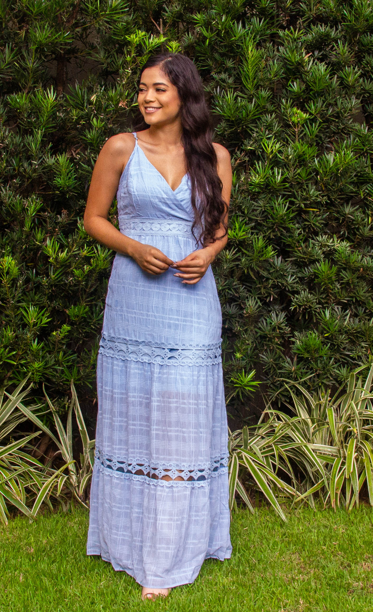 vestido longo azul celeste