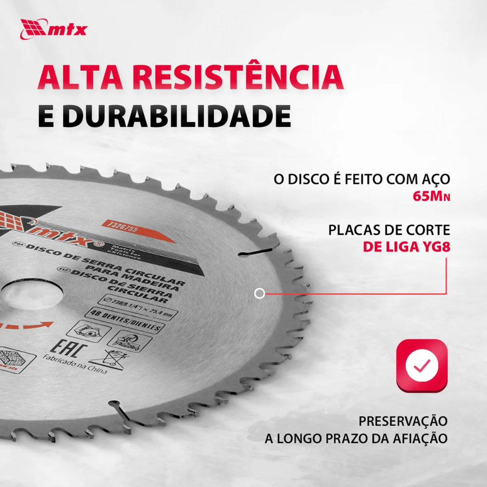 Disco de Serra Circular Com Videa MTX - 9.1/4´´ - 48 Dentes - Cod