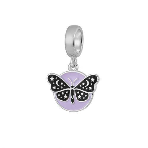 Berloque Prata Pendurado - Medalha com Borboleta