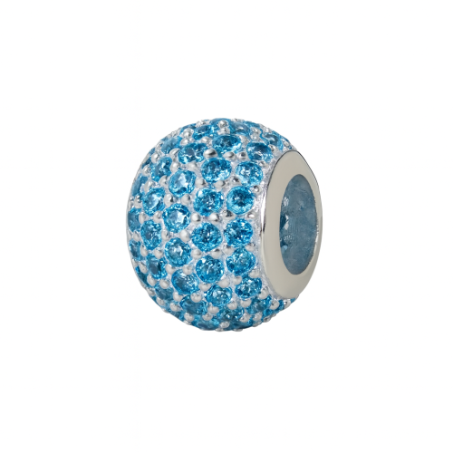 Berloque Prata - Separador Cravejado Com Zirconia Azul Claro