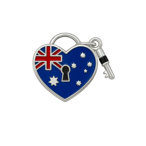 Berloque Prata Separador - Corao com Chave Australia