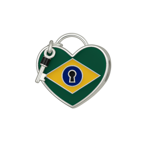 Berloque Prata Separador - Corao com Chave Brasil