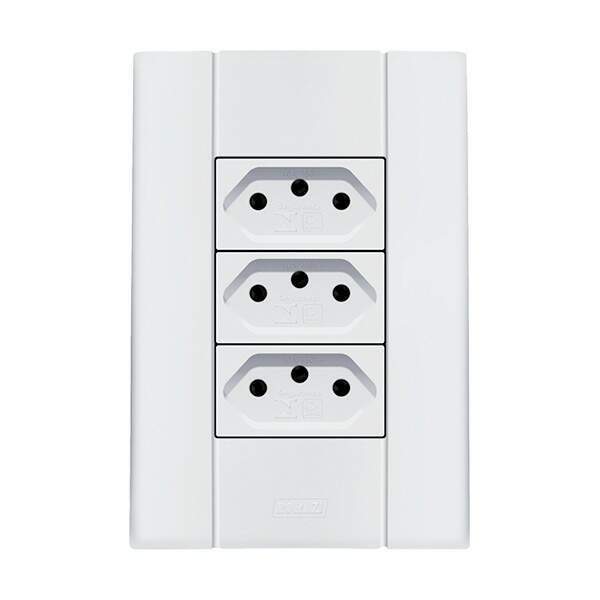 Tomada Tripla 2P+T 10A 250v Branca Mares Romazi