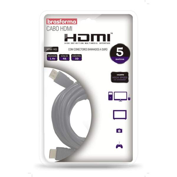 Cabo HDMI Brasforma 5 metros 1.4 4k - HDMI1405