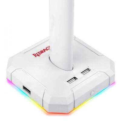 Suporte Headset Redragon Scepter Pro Lunar White RGB 4xUSB - HA300W