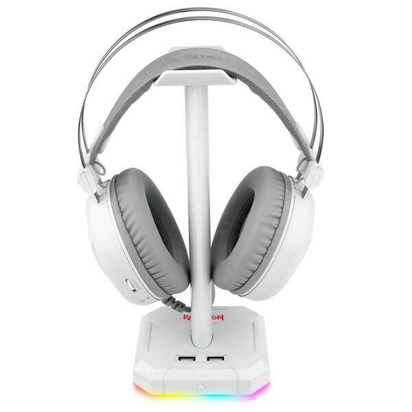 Suporte Headset Redragon Scepter Pro Lunar White RGB 4xUSB - HA300W