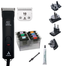 COMBO MAQUINA DE TOSA ANDIS AGC2 BIVOLT e KIT PENTES ADAPTADORES 8 PEAS EM AO WAHL