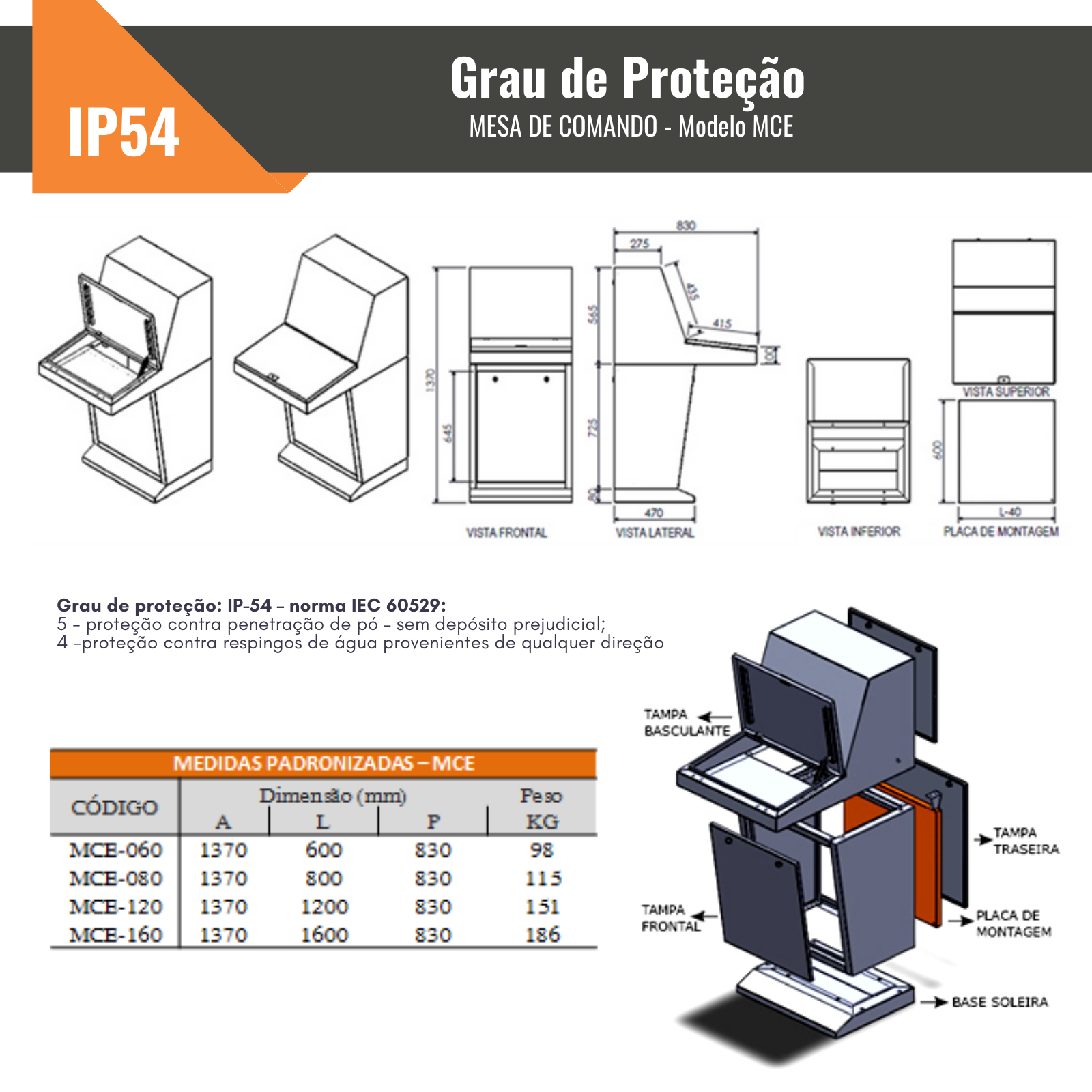 MESA DE COMANDO MCE-060 1370x600x830mm