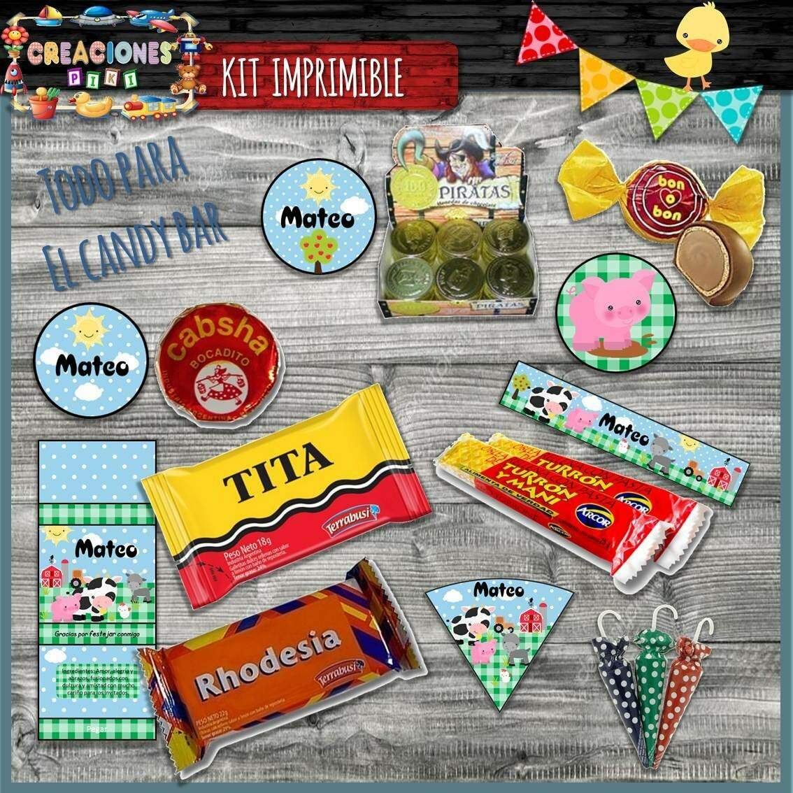 Kit Imprimible Candy Bar Animalitos De La Granja Completo