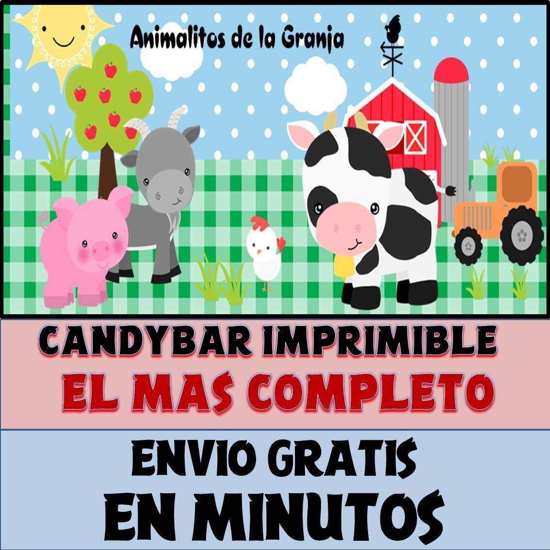 Kit Imprimible Candy Bar Animalitos De La Granja Completo