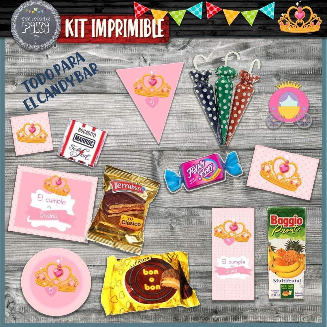 Kit Imprimible Candy Bar Corona Coronita Dorada Full