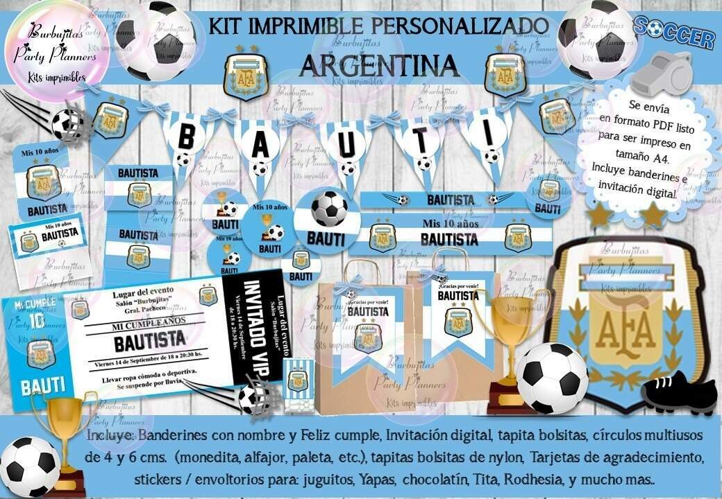 Kit Imprimible Candy Bar Futbol Argentina Personalizado