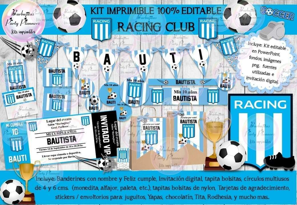 Kit Imprimible Candy Bar Futbol Racing Club 100 Editable