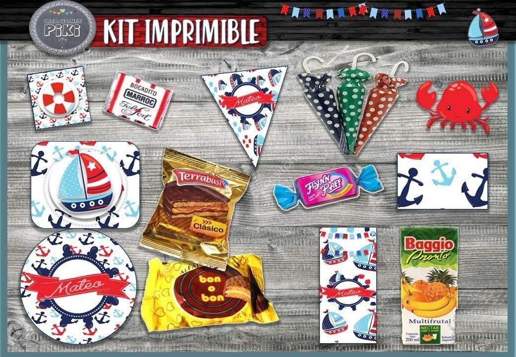 Kit Imprimible Candy Bar Marinero Marinerito Mas Completo