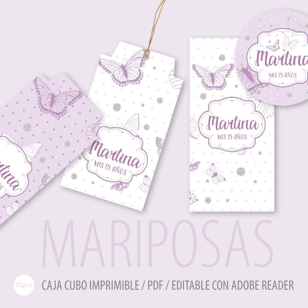 Kit Imprimible Mariposas Violeta Lila Candy Bar
