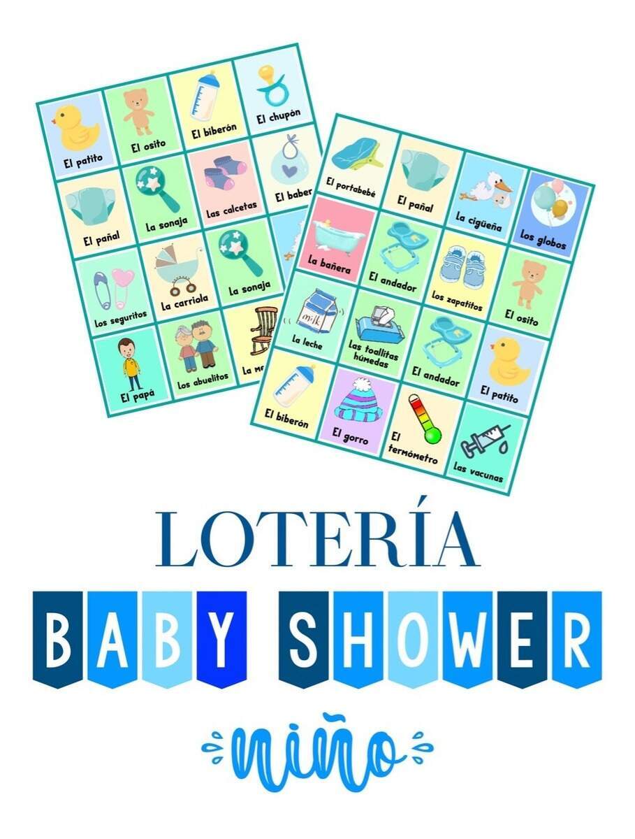 Loteria Baby Shower Niño Digital 78 Cartas. Kit Imprimible