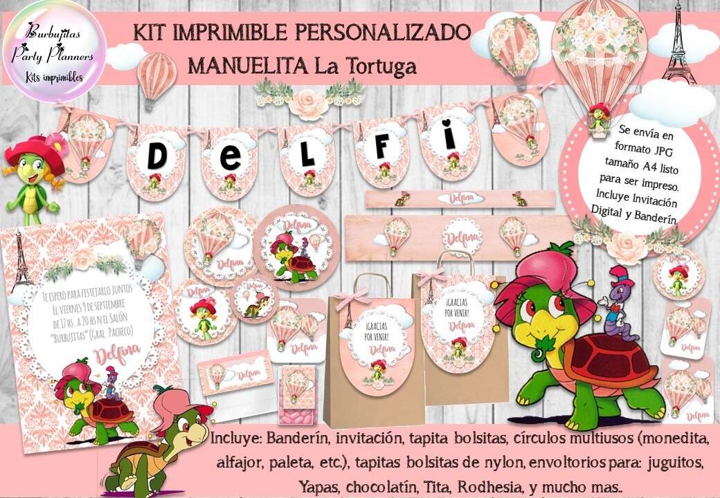 Kit Imprimible Candy Bar Manuelita La Tortuga Personalizado