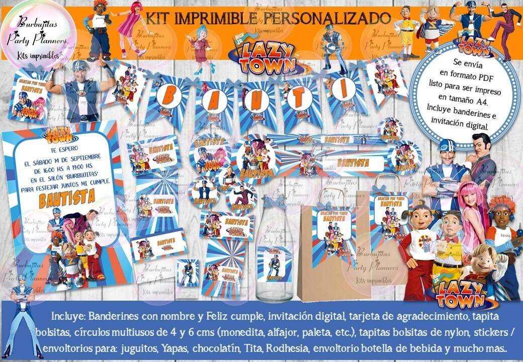 Kit Imprimible Candy Bar Lazy Town Sportacus Personalizado