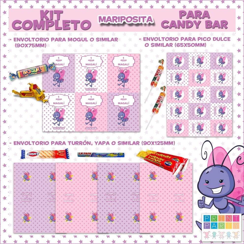 Mariposita Kit Imprimible Personalizado Candy Bar Mariposa