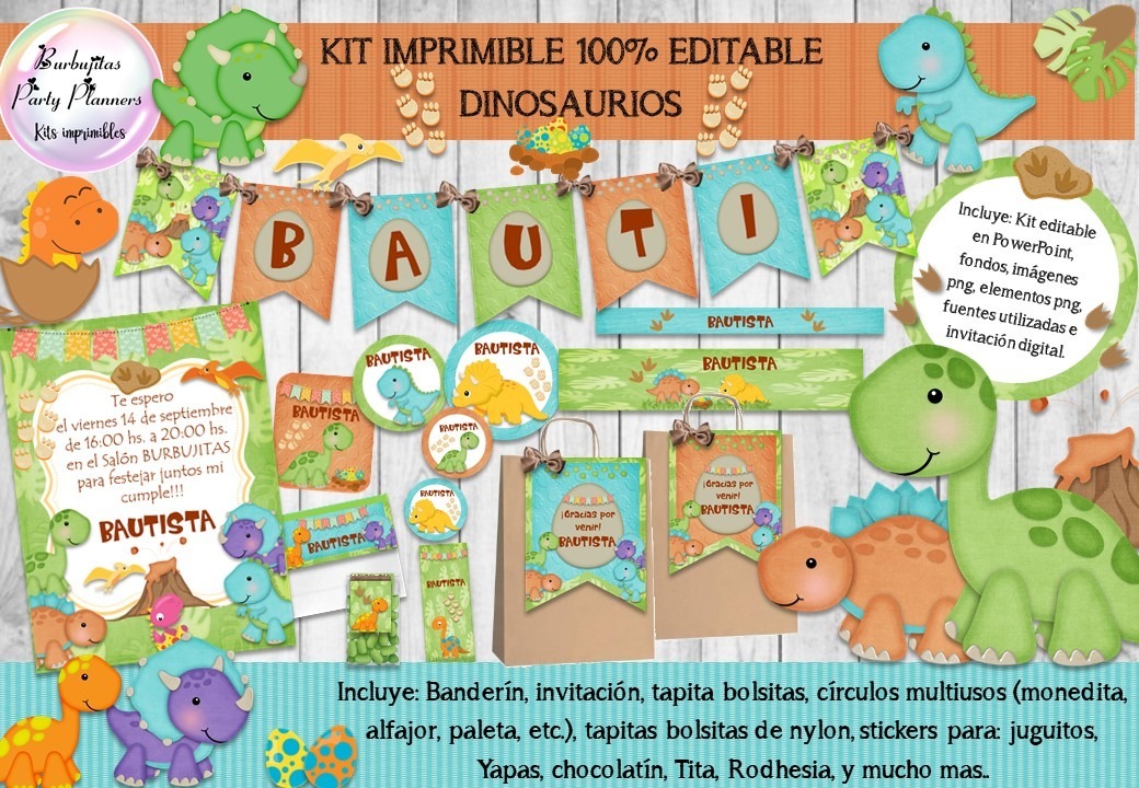 Kit Imprimible Candy Bar Dinosaurios 100 Editable