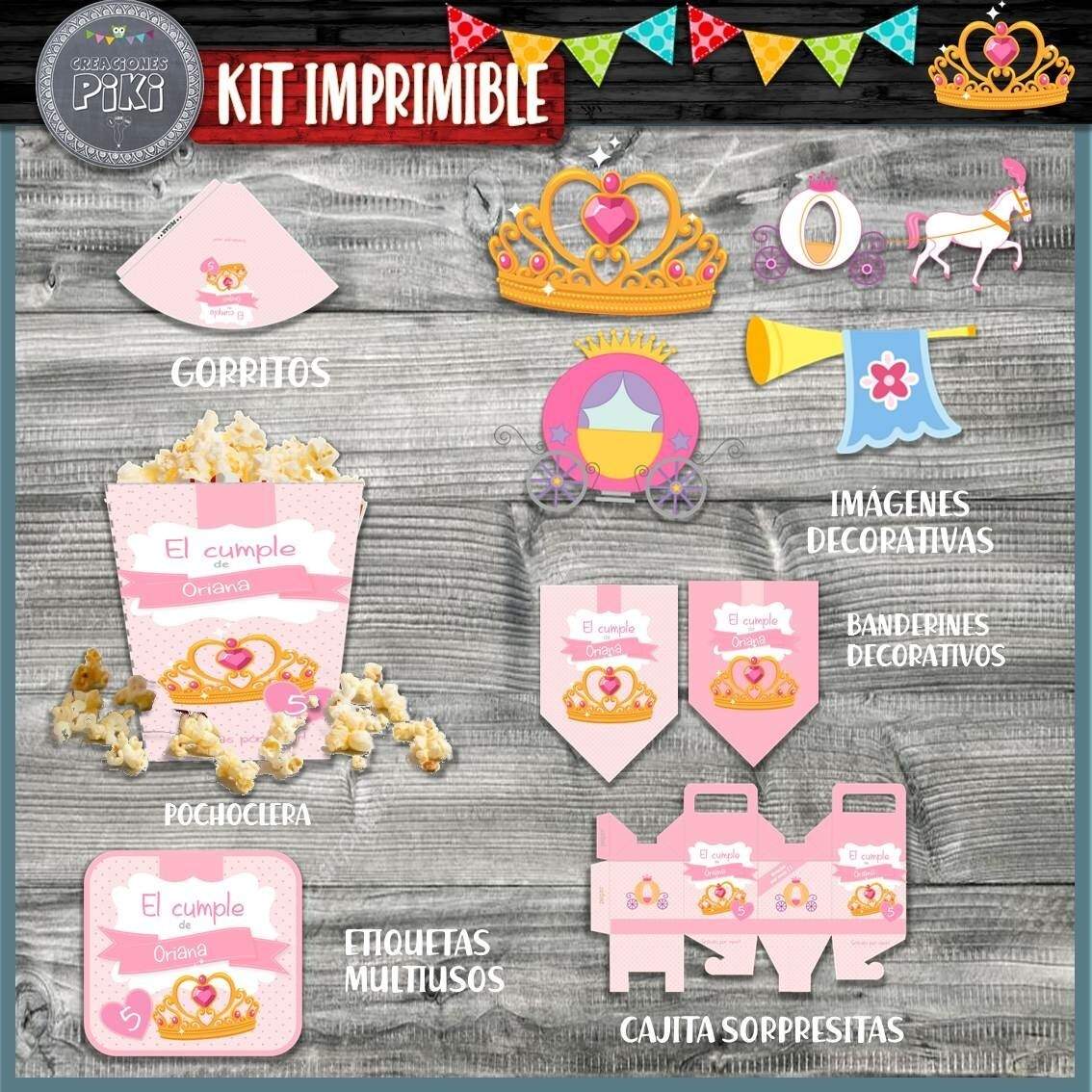 Kit Imprimible Candy Bar Corona Coronita Dorada Full
