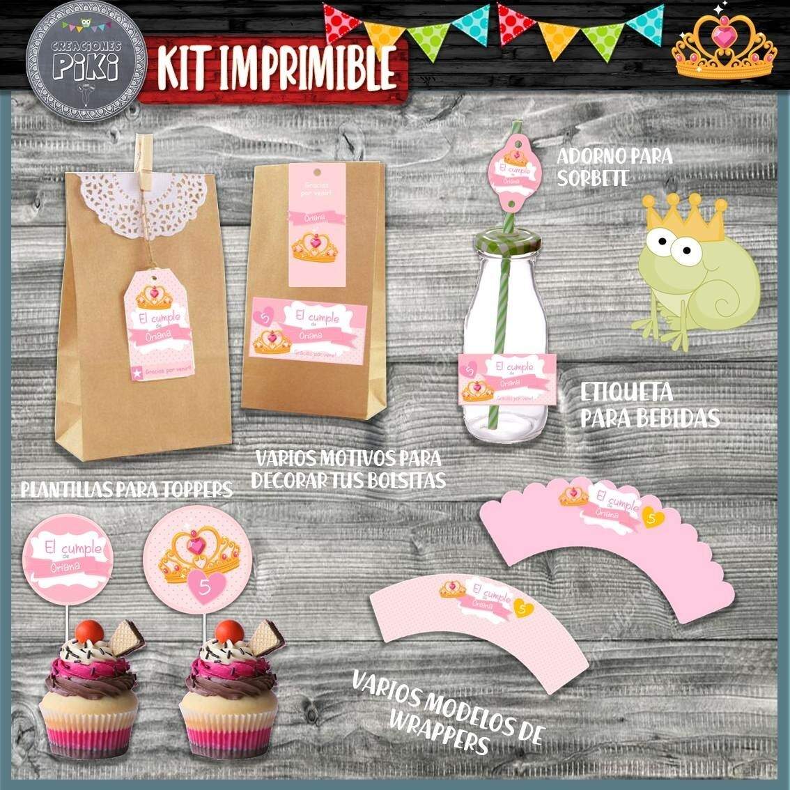 Kit Imprimible Candy Bar Corona Coronita Dorada Full