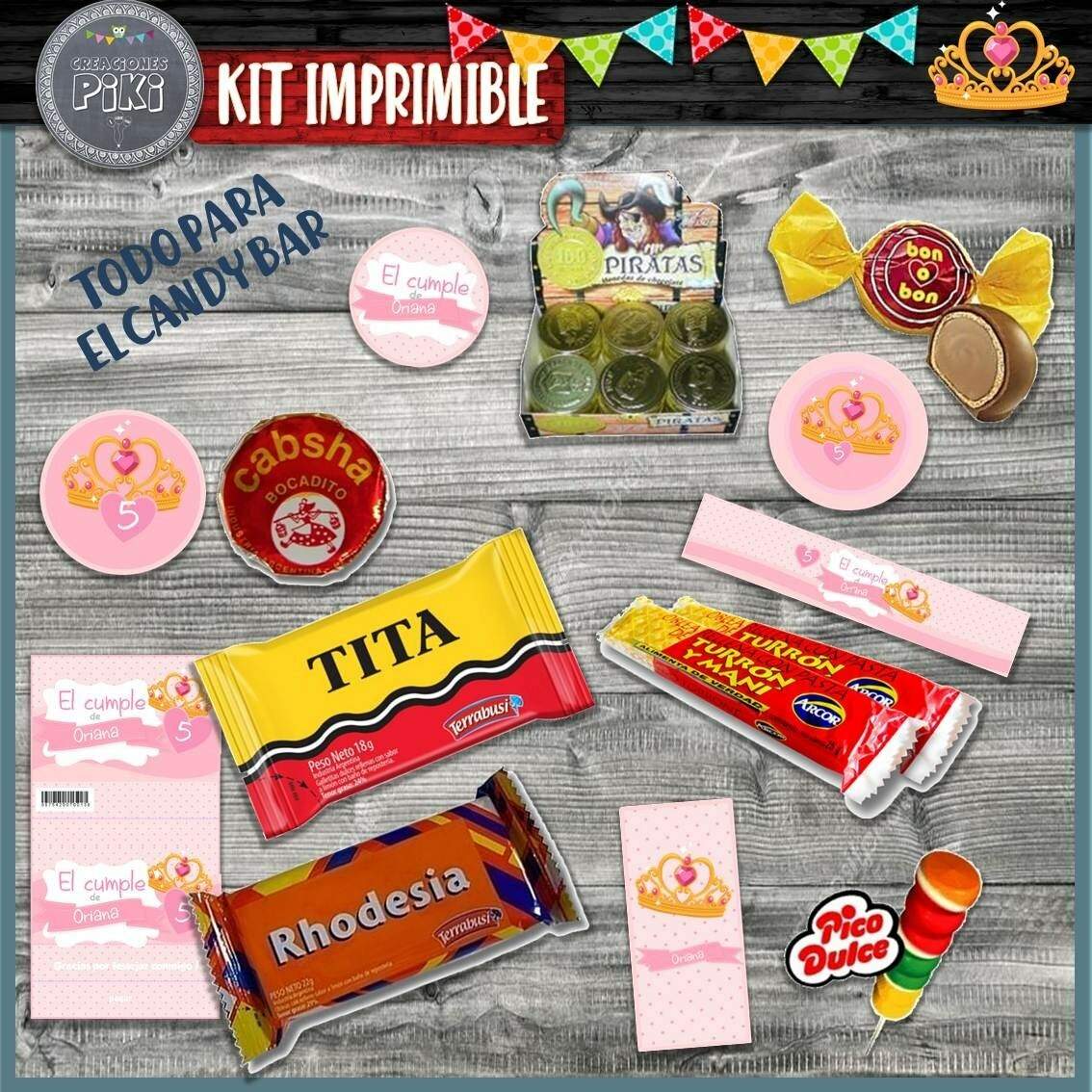Kit Imprimible Candy Bar Corona Coronita Dorada Full